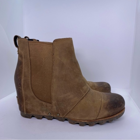 SOREL WOMEN'S LEA WEDGE BOOT brown leather bootie shoe size 9.5 - Picture 1 of 8
